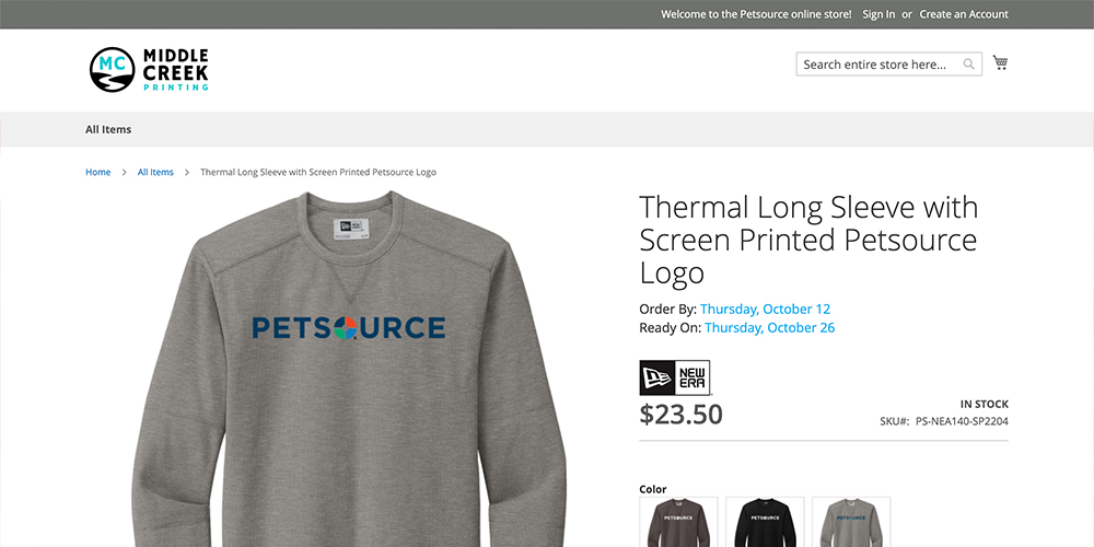 Mock-up for petsource online store